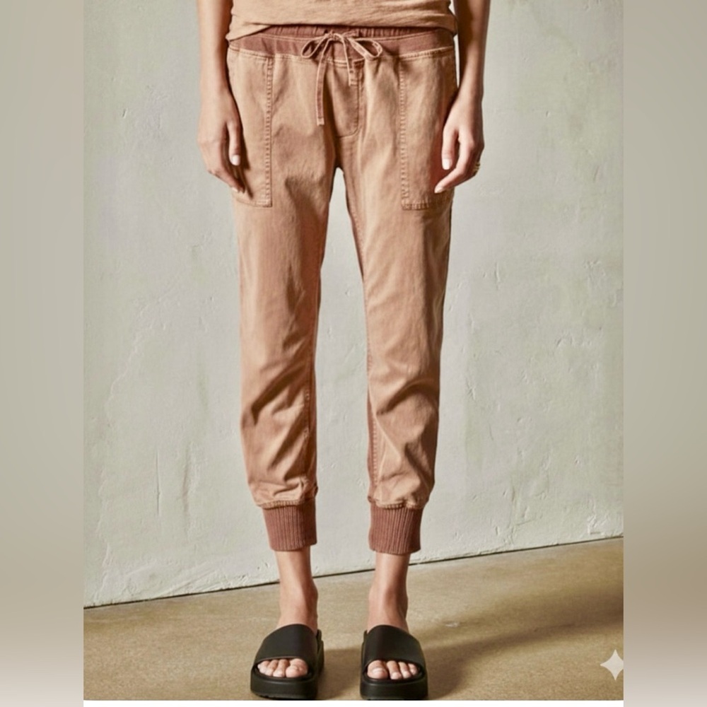 James Perse women mixed Media pants Cropped cotton blend pull on style peach M